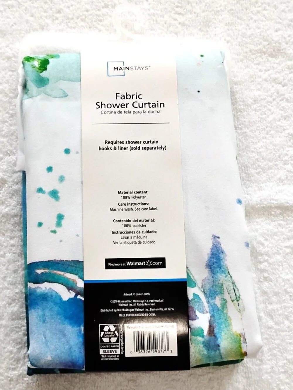 NWT Fabric Shower Curtain Watercolor Teal Blue OCEAN Life 70